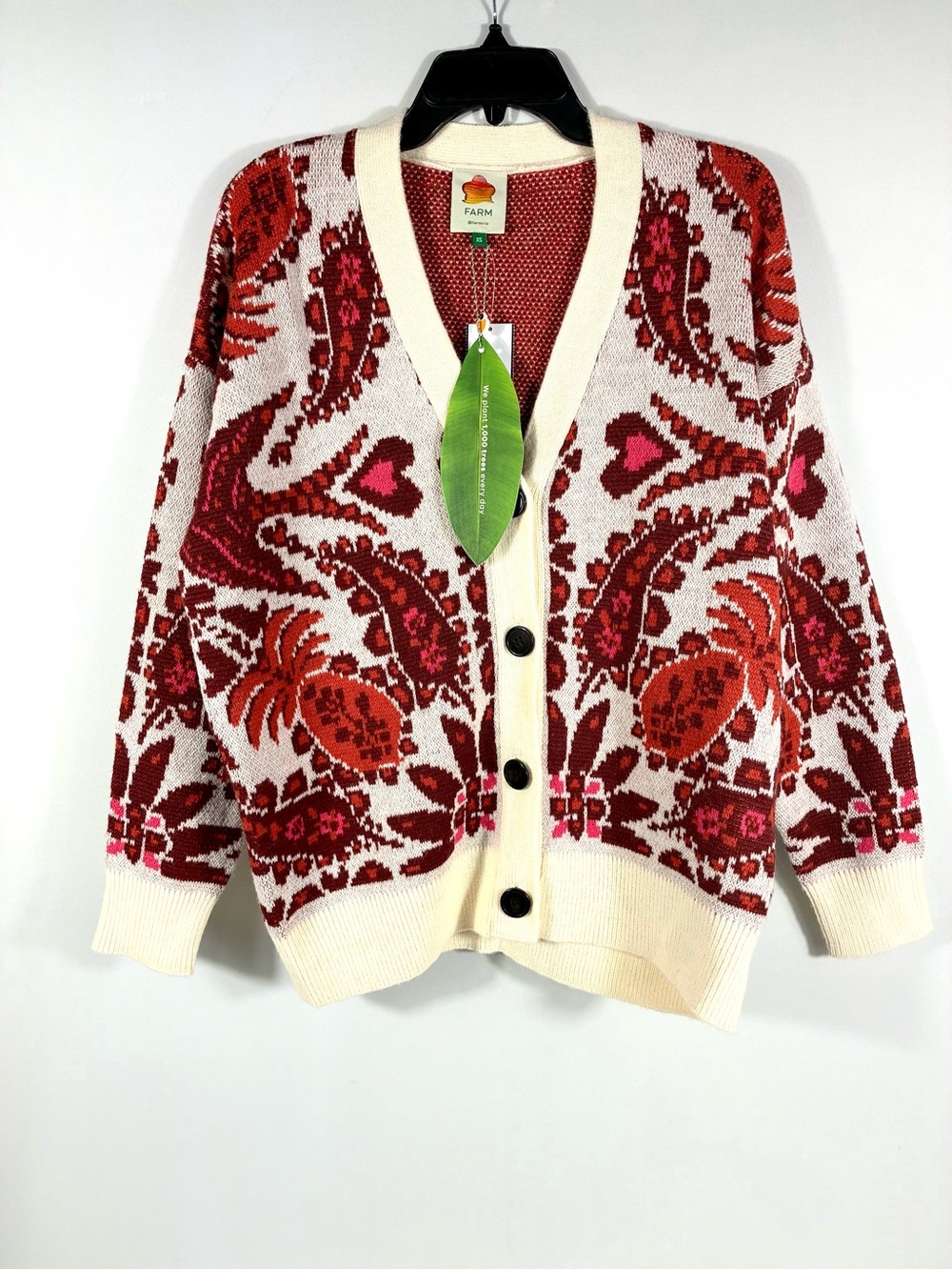 Farm Rio Toucans Scarf Print Cardigan Mixed Off-White XS NWT